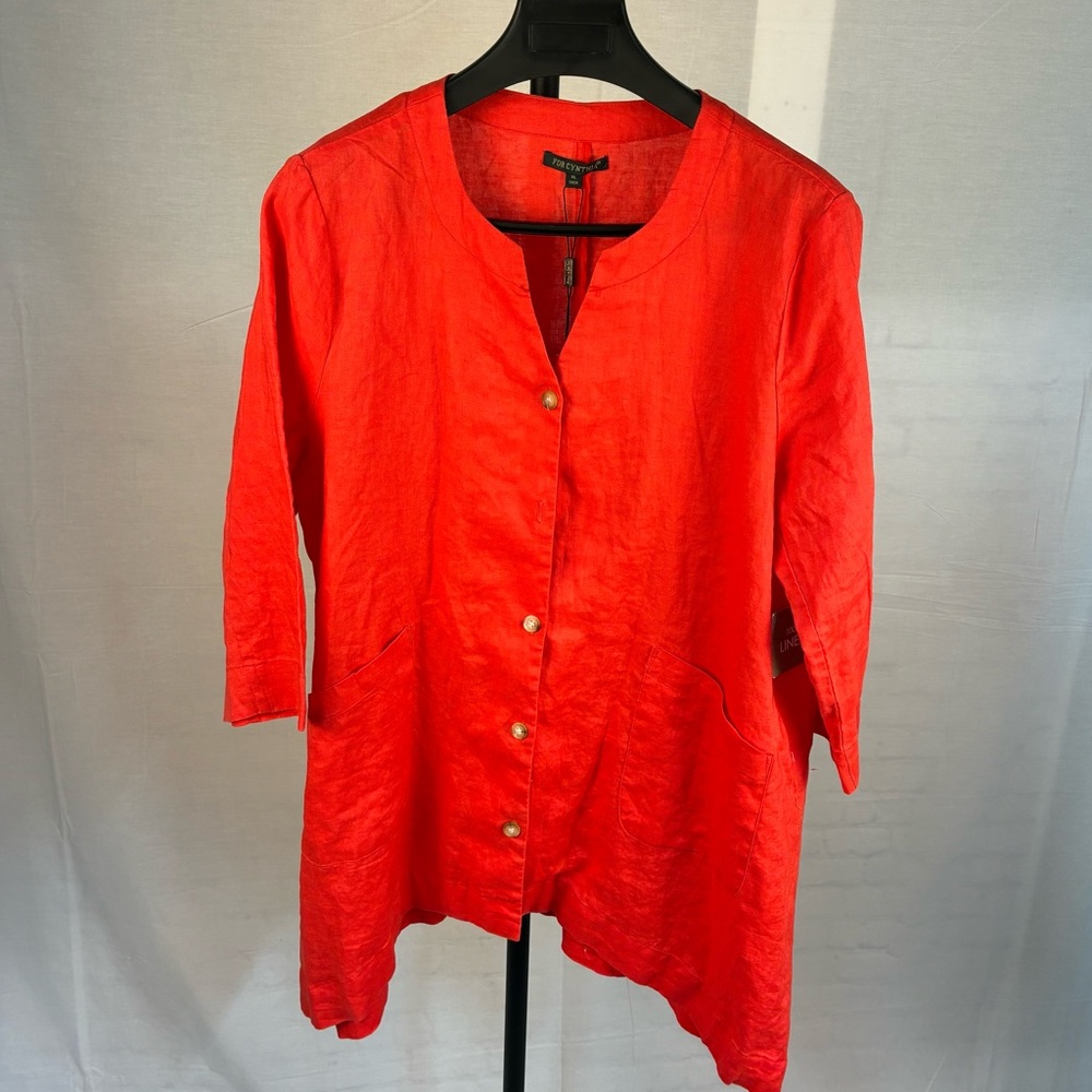 NWT For Cynthia Red Linen Button Front Tunic XL